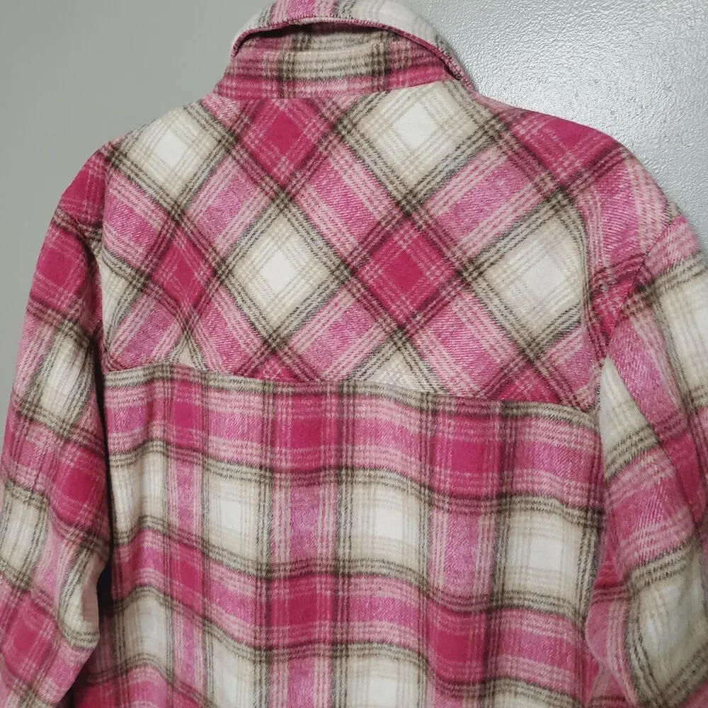 BLANKNYC Shacket Women Size XL Pink Brown Plaid Flannel Snap Buttons New - Picture 9 of 13
